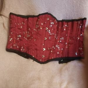 BEAUTIFUL satin cherry blossom burgundy 34' underbust corset by Corset Story